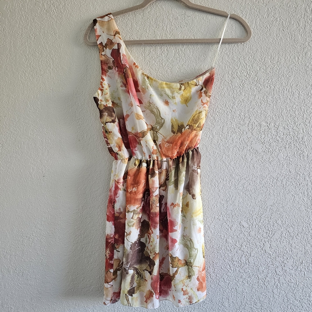 Watercolor Floral One Shoulder Mini Dress